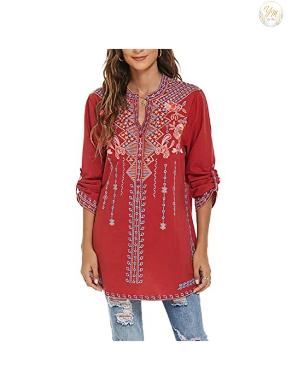 Embroidered Mexican Peasant Tunic Blouse – Loose Fit V-Neck Summer Top